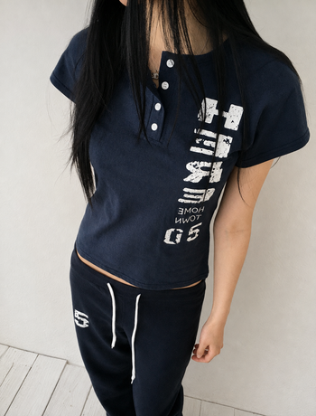 正韓亨利領修身短T-Shirt T-K1102
