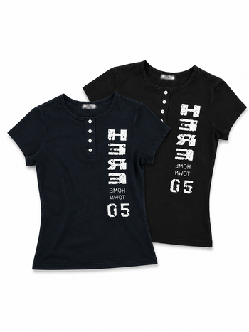 正韓亨利領修身短T-Shirt T-K1102