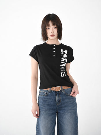 正韓亨利領修身短T-Shirt T-K1102