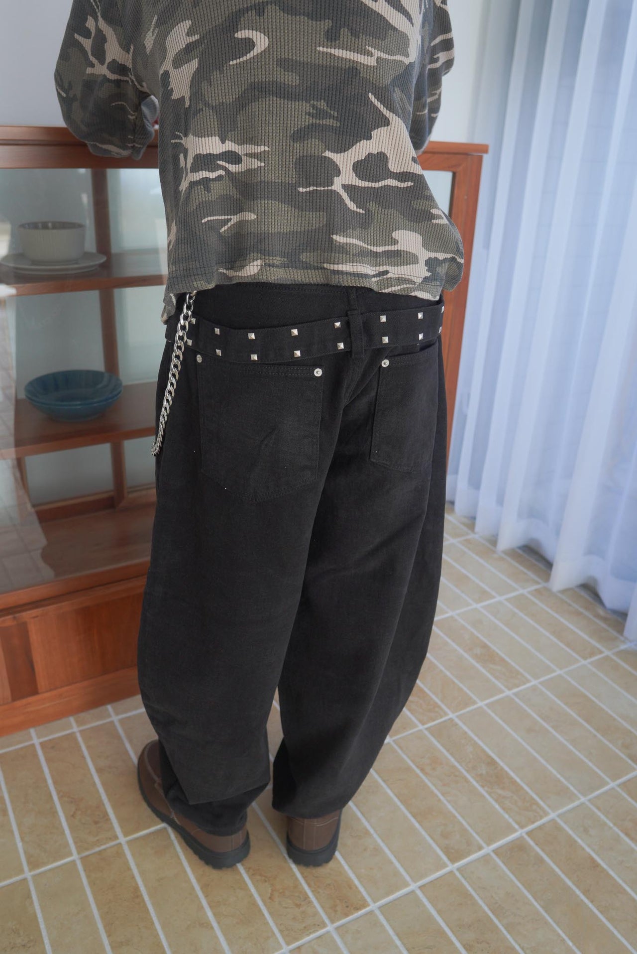 鉚釘吊帶燈籠寬鬆長褲