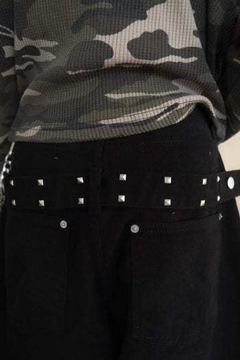 鉚釘吊帶燈籠寬鬆長褲