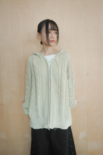 正韓寬鬆麻花暖手連帽針織外套