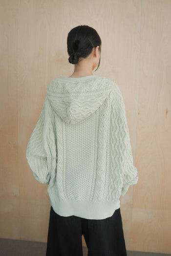 正韓寬鬆麻花暖手連帽針織外套