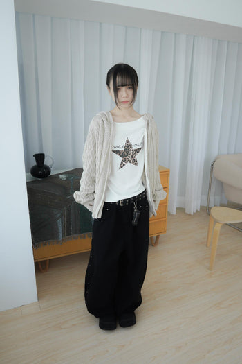 正韓寬鬆麻花暖手連帽針織外套