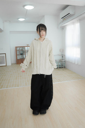 正韓寬鬆麻花暖手連帽針織外套