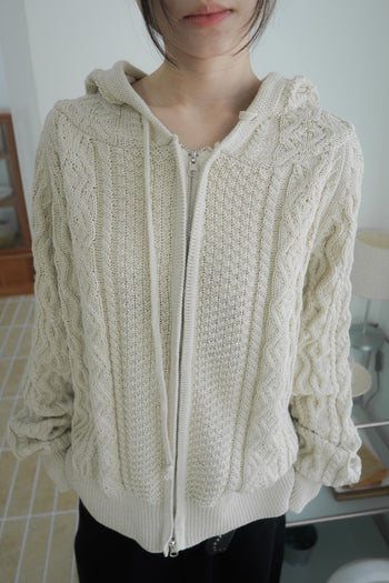 正韓寬鬆麻花暖手連帽針織外套