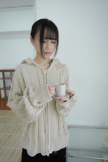 正韓寬鬆麻花暖手連帽針織外套