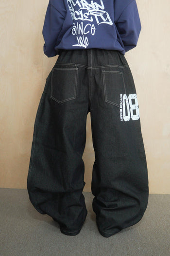 數字印花牛仔寬褲