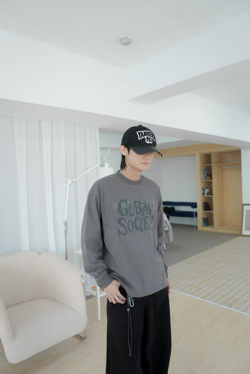 大LOGO休閒素色長袖上衣