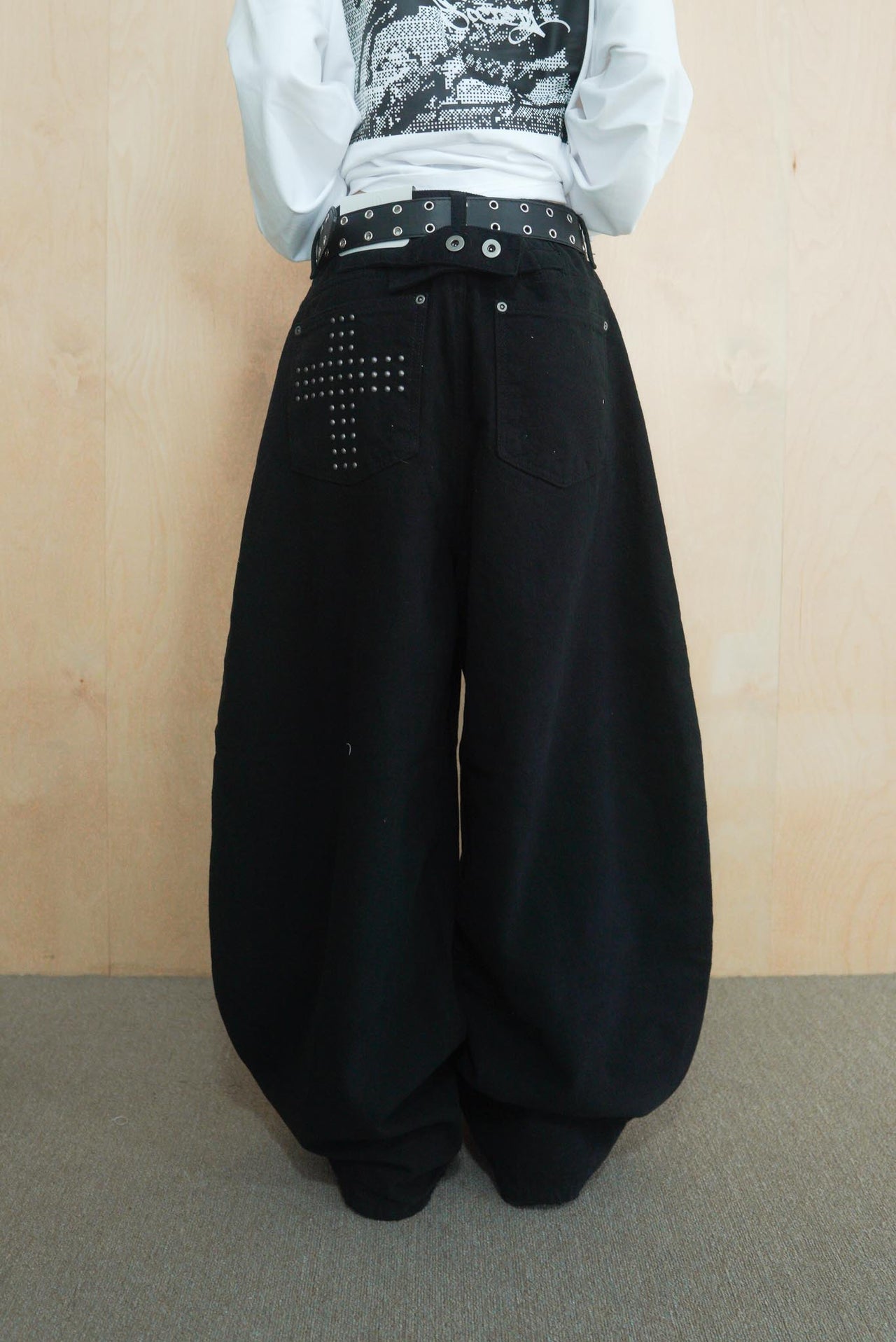 羊毛十字鉚釘氣球闊腿長褲