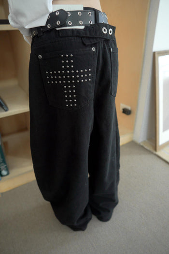 羊毛十字鉚釘氣球闊腿長褲