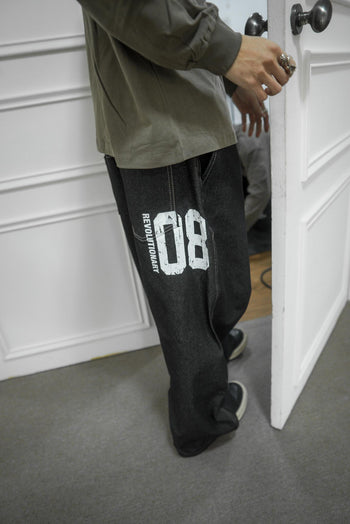 數字印花牛仔寬褲