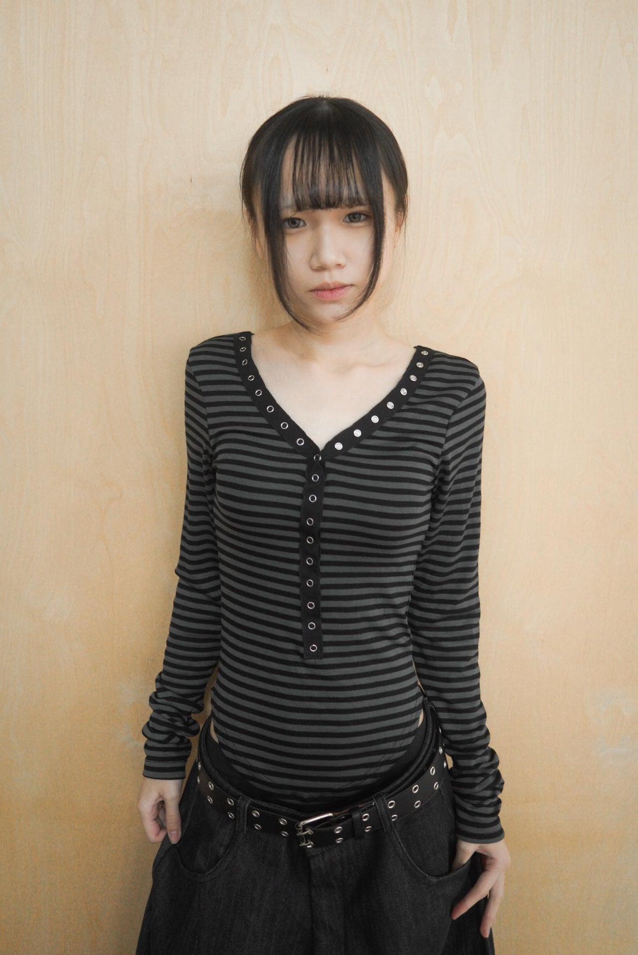 T-W105 正韓 條文 單排扣 顯瘦 彈性 長袖