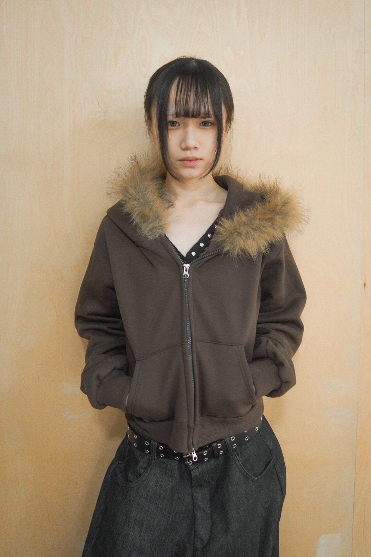 毛茸短版保暖連帽外套