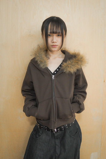 毛茸短版保暖連帽外套