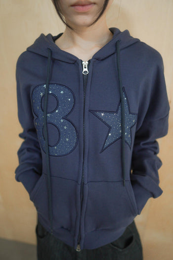 數字 星星 貼布 寬鬆 連帽 外套