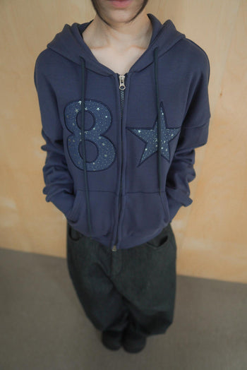 數字 星星 貼布 寬鬆 連帽 外套