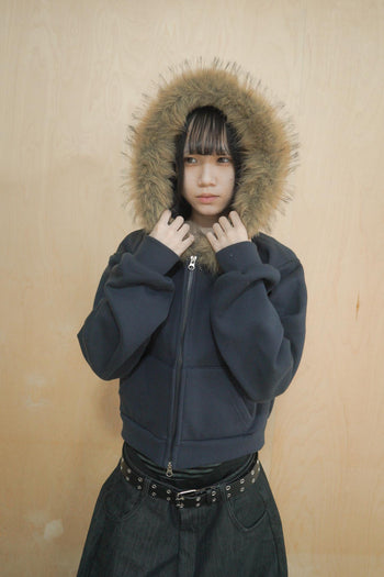 毛茸短版保暖連帽外套