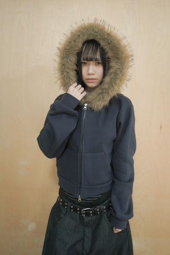 毛茸短版保暖連帽外套