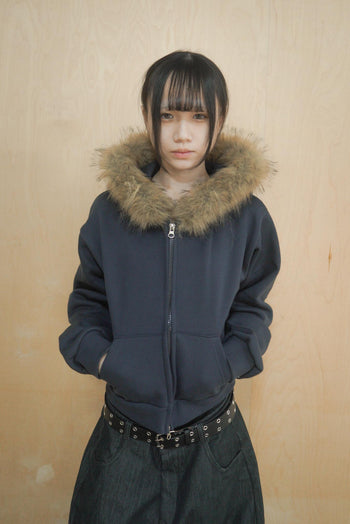 毛茸短版保暖連帽外套