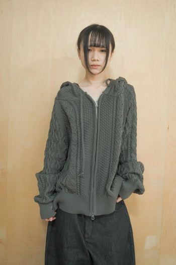 正韓寬鬆麻花暖手連帽針織外套