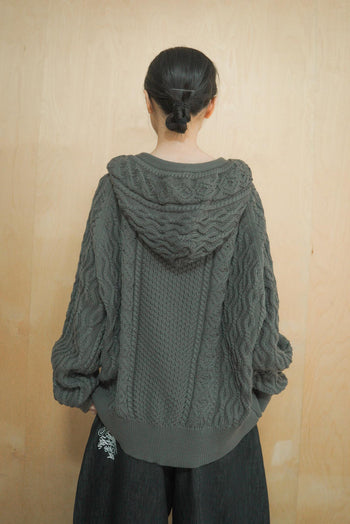 正韓寬鬆麻花暖手連帽針織外套