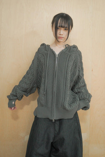 正韓寬鬆麻花暖手連帽針織外套