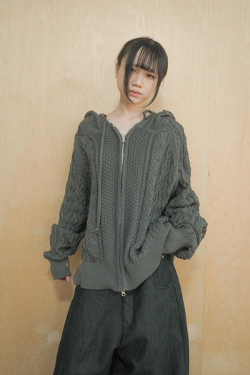 正韓寬鬆麻花暖手連帽針織外套