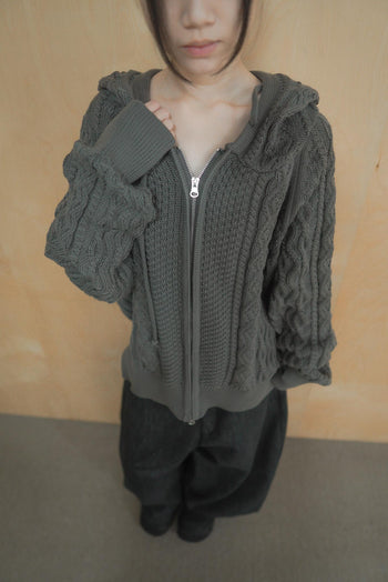 正韓寬鬆麻花暖手連帽針織外套