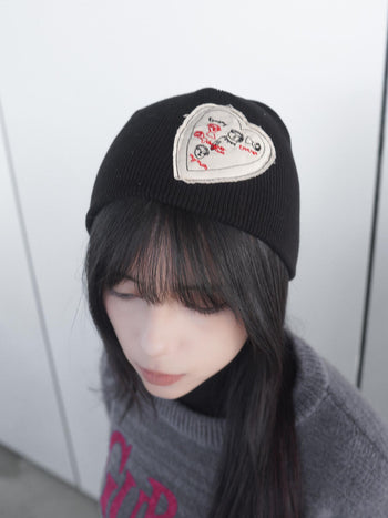 AC-L142 韓國愛心貼布針織冷帽