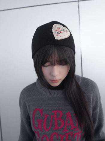 AC-L142 韓國愛心貼布針織冷帽