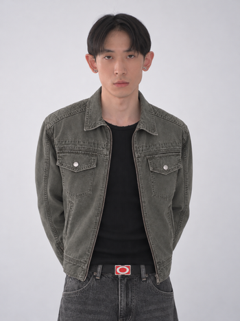 水洗解構短款翻領工裝夾克外套  J-A121