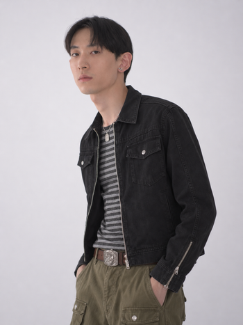 水洗解構短款翻領工裝夾克外套  J-A121