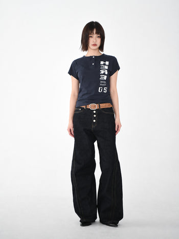 正韓亨利領修身短T-Shirt T-K1102