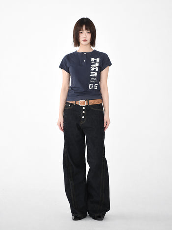 正韓亨利領修身短T-Shirt T-K1102