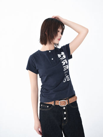 正韓亨利領修身短T-Shirt T-K1102