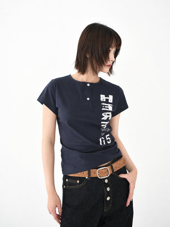 正韓亨利領修身短T-Shirt T-K1102