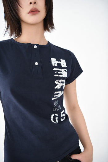 正韓亨利領修身短T-Shirt T-K1102