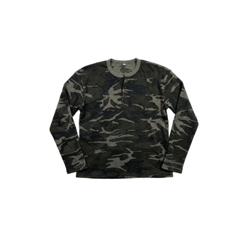 韓國 迷彩 華夫格 短版 亨利領 長袖 上衣