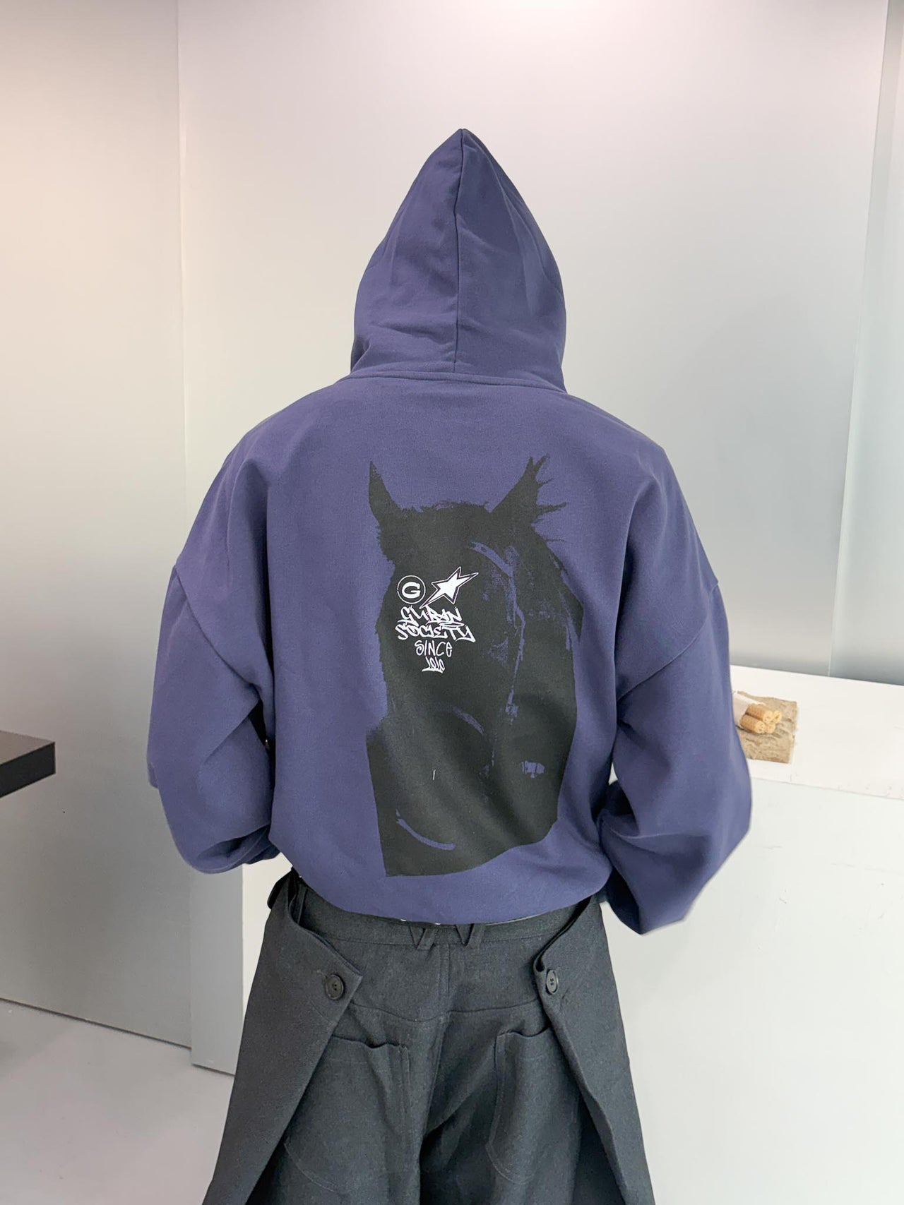 T-G147 馬到成功 水洗連帽boxy短款380G帽T