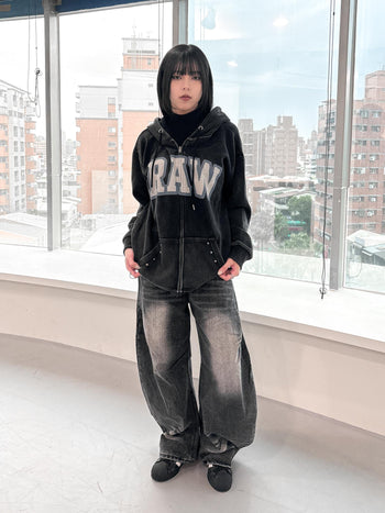 J-R85 水洗RAW鉚釘連帽外套