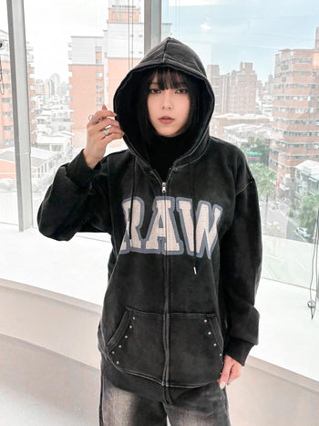 J-R85 水洗RAW鉚釘連帽外套