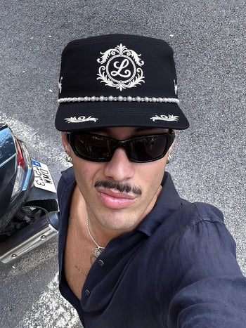 8LOME 平頂復古老錢珍珠刺繡彎簷棒球帽