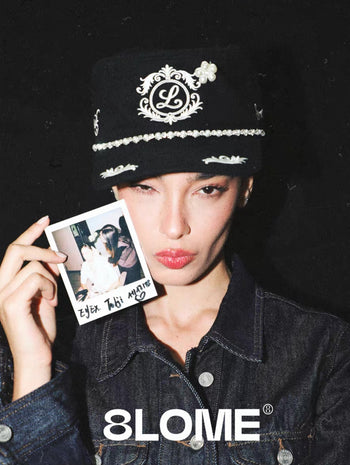 8LOME 平頂復古老錢珍珠刺繡彎簷棒球帽