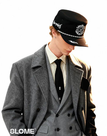 8LOME 平頂復古老錢珍珠刺繡彎簷棒球帽