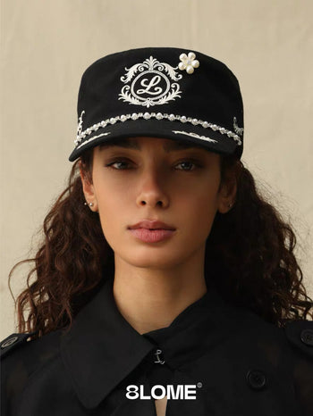 8LOME 平頂復古老錢珍珠刺繡彎簷棒球帽