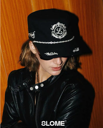 8LOME 平頂復古老錢珍珠刺繡彎簷棒球帽