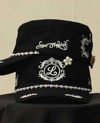 8LOME 平頂復古老錢珍珠刺繡彎簷棒球帽