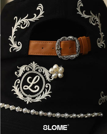 8LOME 平頂復古老錢珍珠刺繡彎簷棒球帽