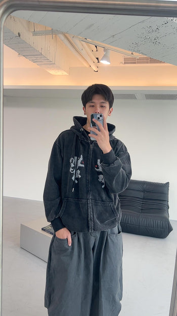 J-G82 寬鬆水洗小眾老虎連帽外套